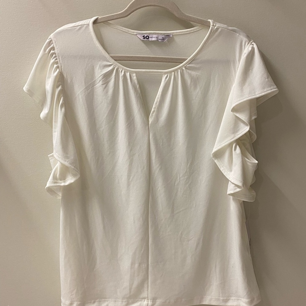 Womens White Cutout Flutter Sleeve Top, Size: XL
